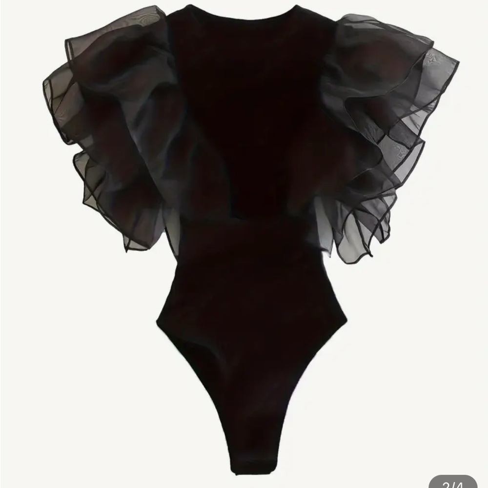 Elegant Black Ruffle Sleeve Bodysuit